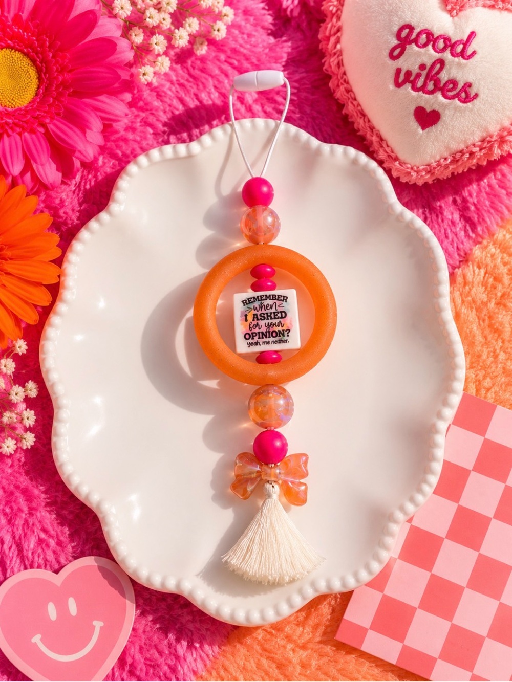 Handmade Orange & Pink Tassel Car Charm